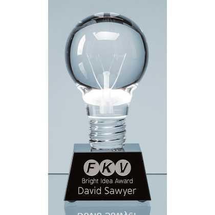 6.5cm Dia Optical Crystal Lightbulb Award Mounted on an Onyx Black Crystal Base