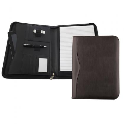 Black Houghton PU A4 Zipped folder with large pocket for tablets or small laptops