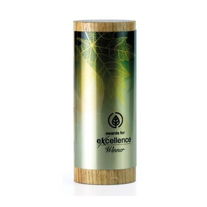 Real Wood Pillar Award with large metal wrap